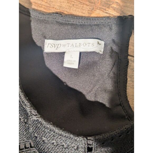 RSVP by Talbots L Black Geometric Honeycomb Lace Blouse - Picture 2 of 5